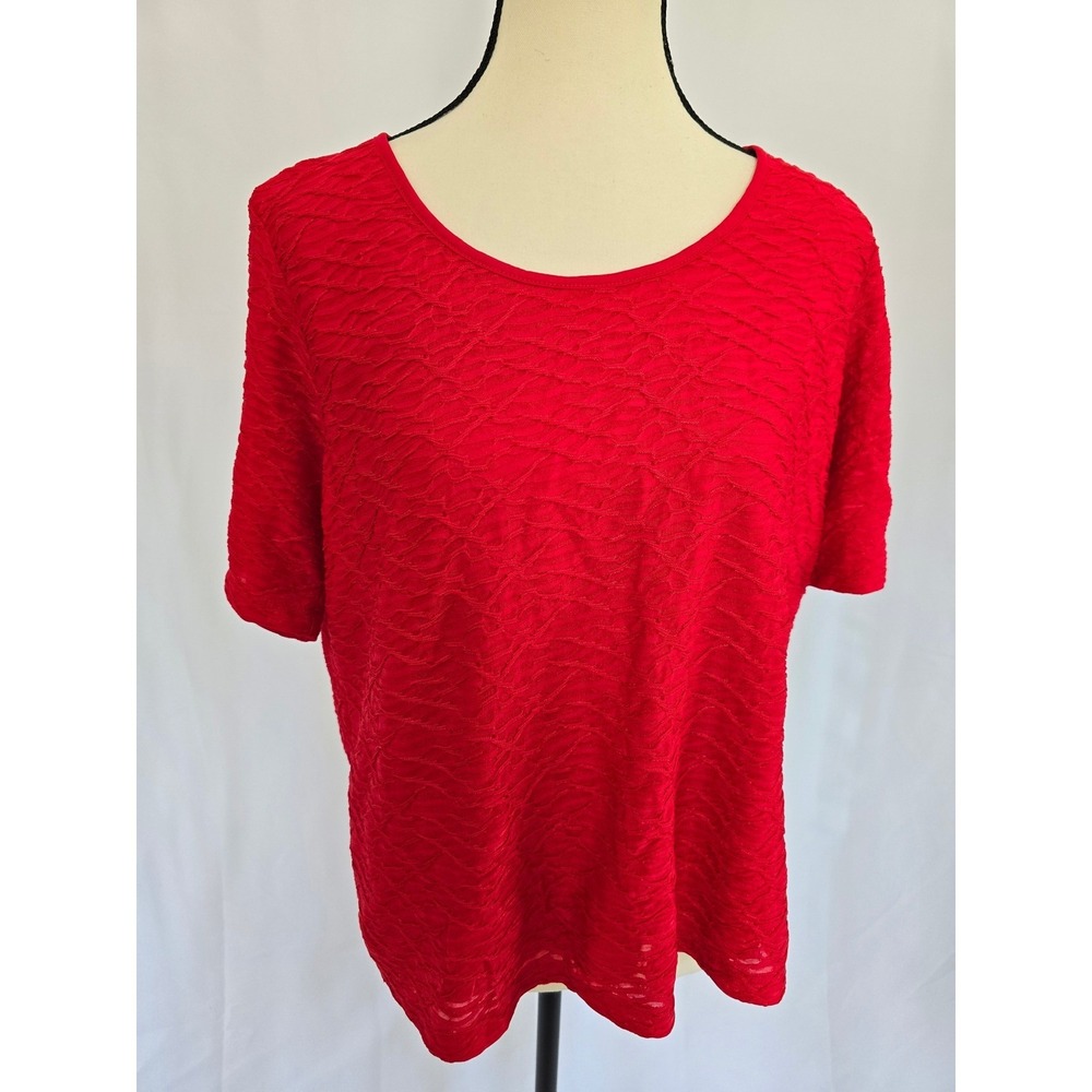 Allison Daley Petite Red Textured Knit Short‎ Sleeve Top